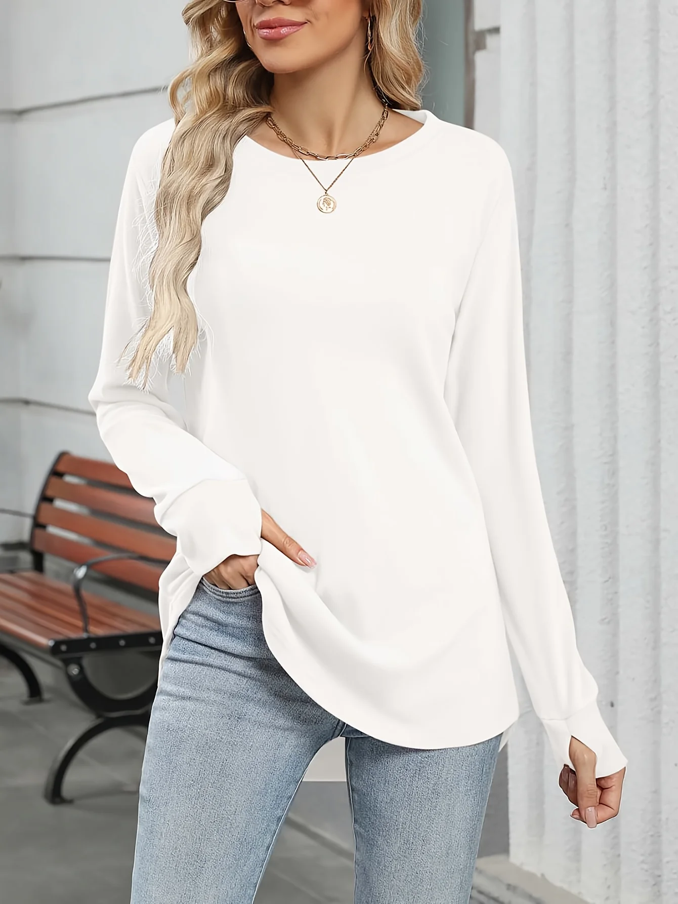 بلوزة نسائية خريفية كاجوال ومريحة بأكمام طويلة ورقبة دائرية مصممة للتنقل اليومي متعدد الاستخدامات #1