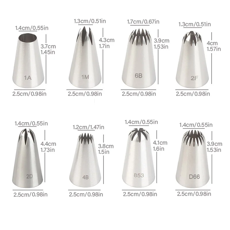 8pcs stainless steel piping nozzles set — icing tips for cake, biscuit & cupcake decoration 2