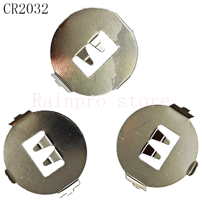100PCS/LOT CR2032 Button Battery Holder Straight Foot Plug-in Battery Sheet Iron Nickel Plated Battery Shrapnel Thin Narrow Foot