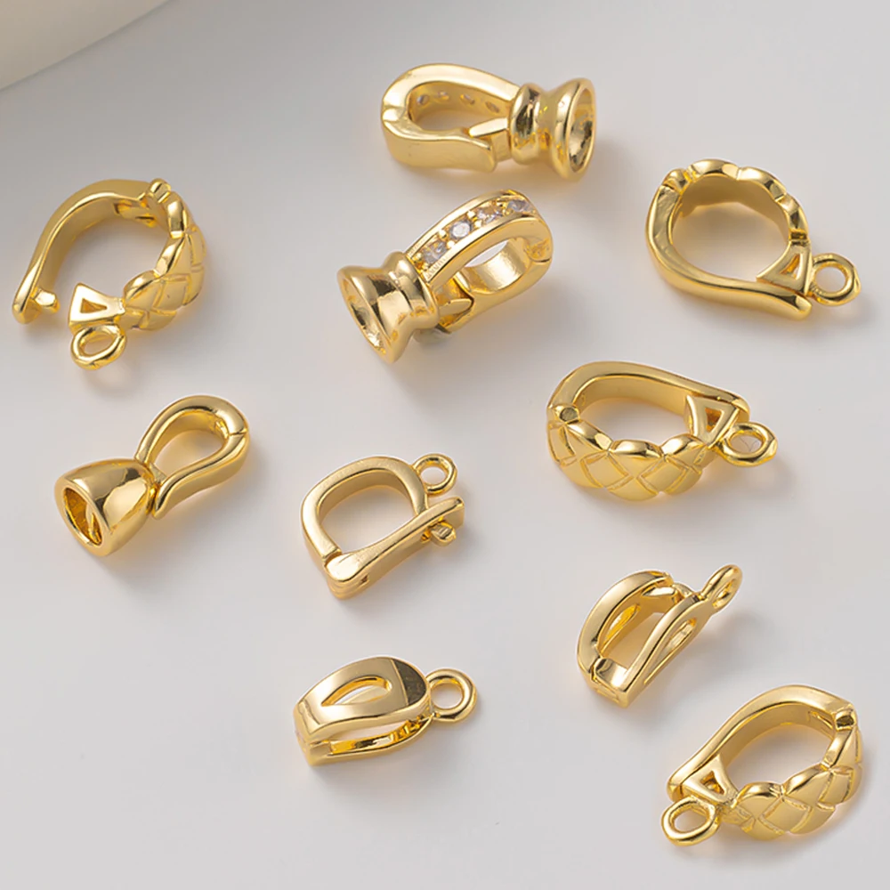 5pcs 14K Gold Plated Brass Pendant Bail Clasp Connector Necklace Bracelet Extender Clasps and Closures for DIY Jewelry Making