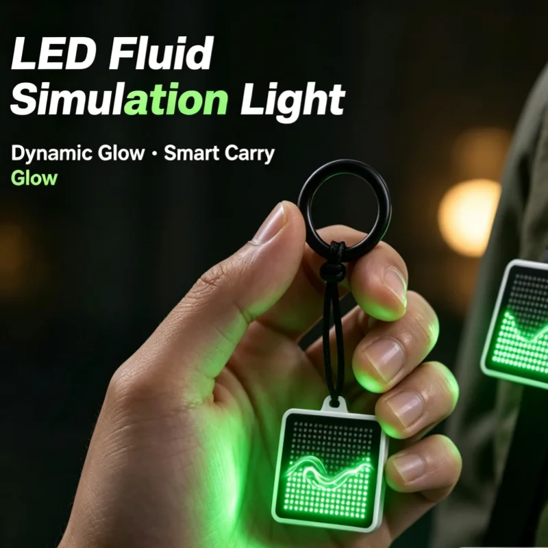 New Dynamic LED Fluid Light Desk Ornament Simulation Water Flow Shaking Luminous Atmosphere Decor Keychain Bag Hanging Pendant