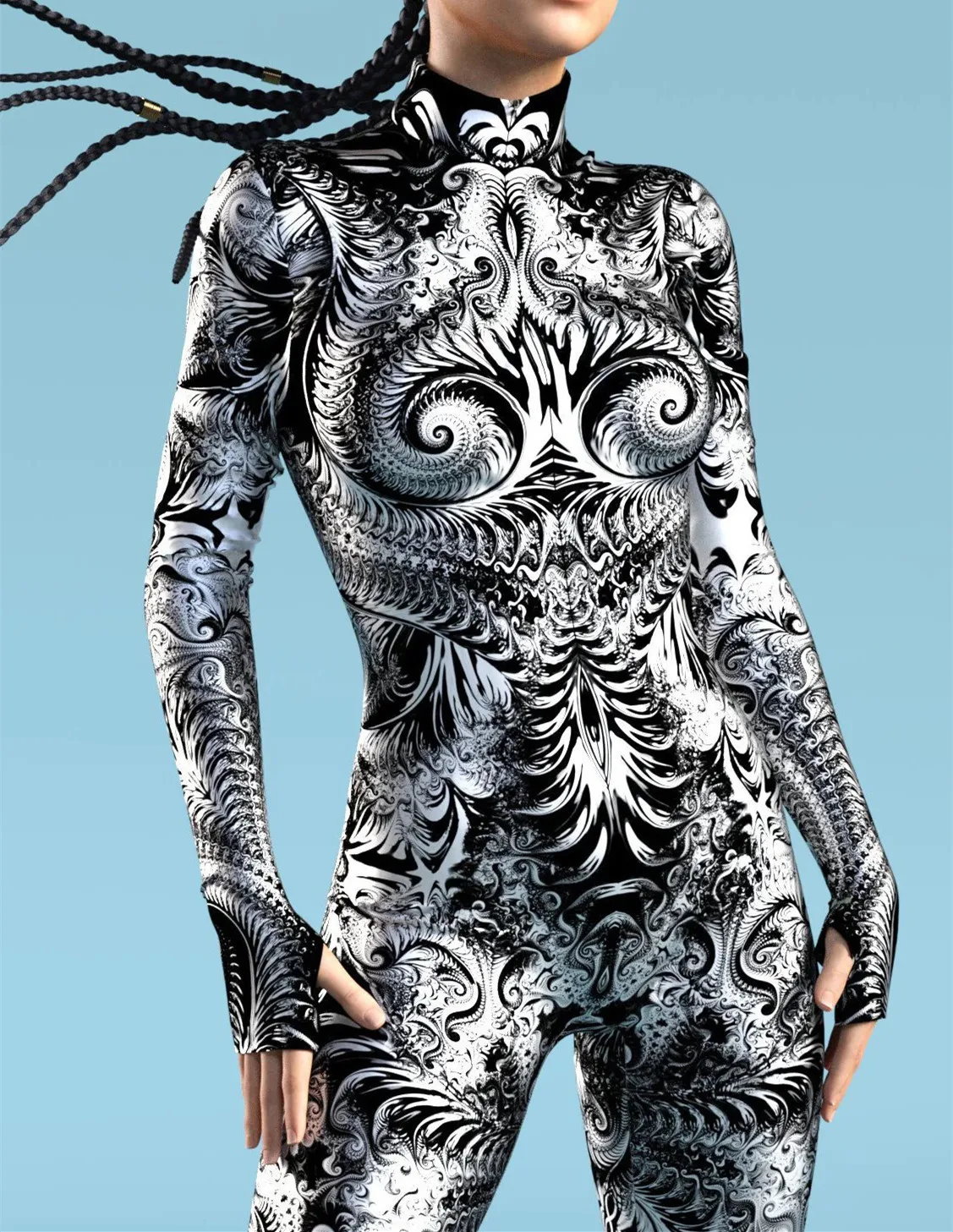 Halloween Roboter Festival Cosplay Kostüm Rüstungsanzug Fischschuppen-Druck Kleidung für Frauen Rollenspiel Party Bodysuit Outfits – Detail 9