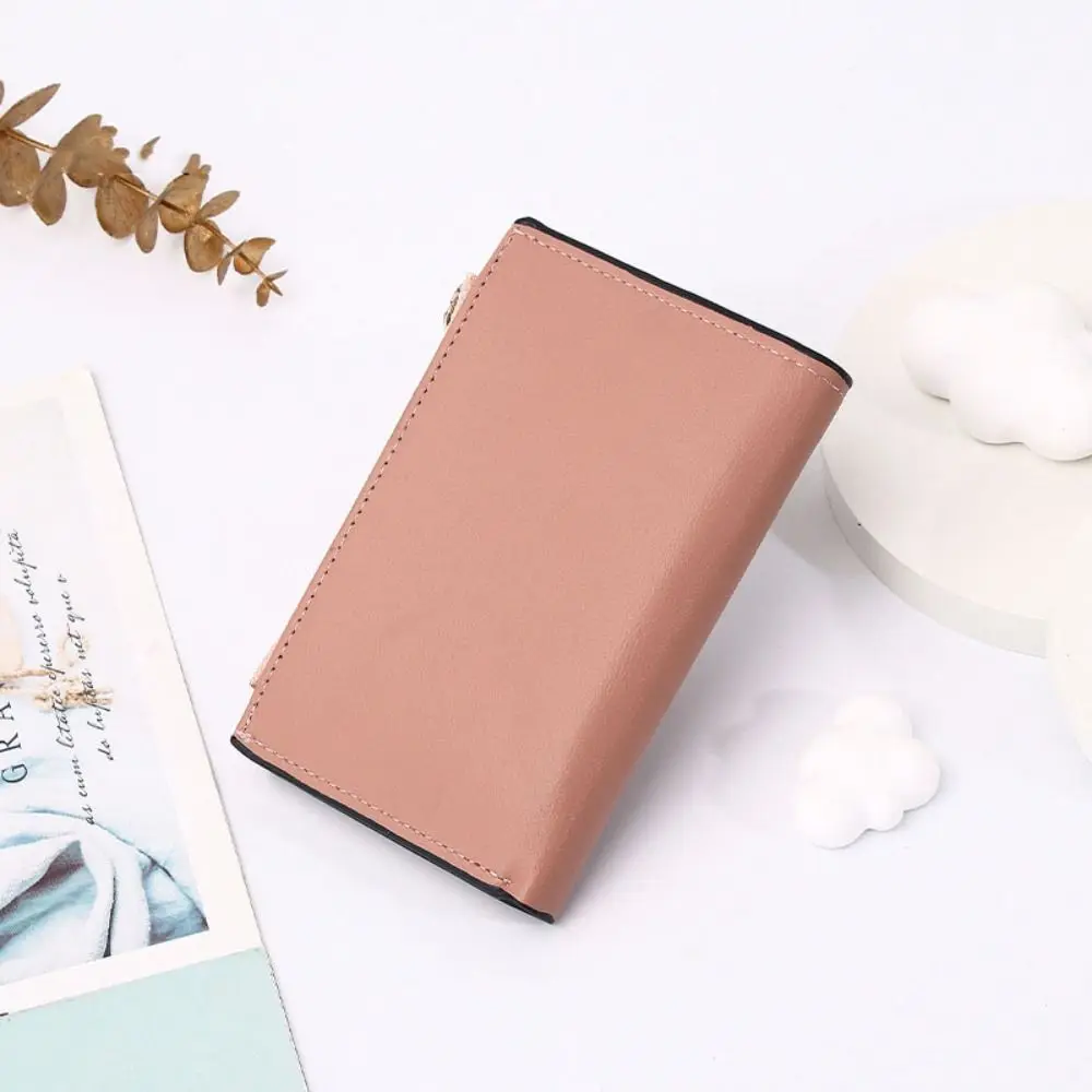 Multifunctional PU Leather Wallet Multiple Card Slot Korean Style Short Wallet Zipper Candy Color Folding Card Holder Girl