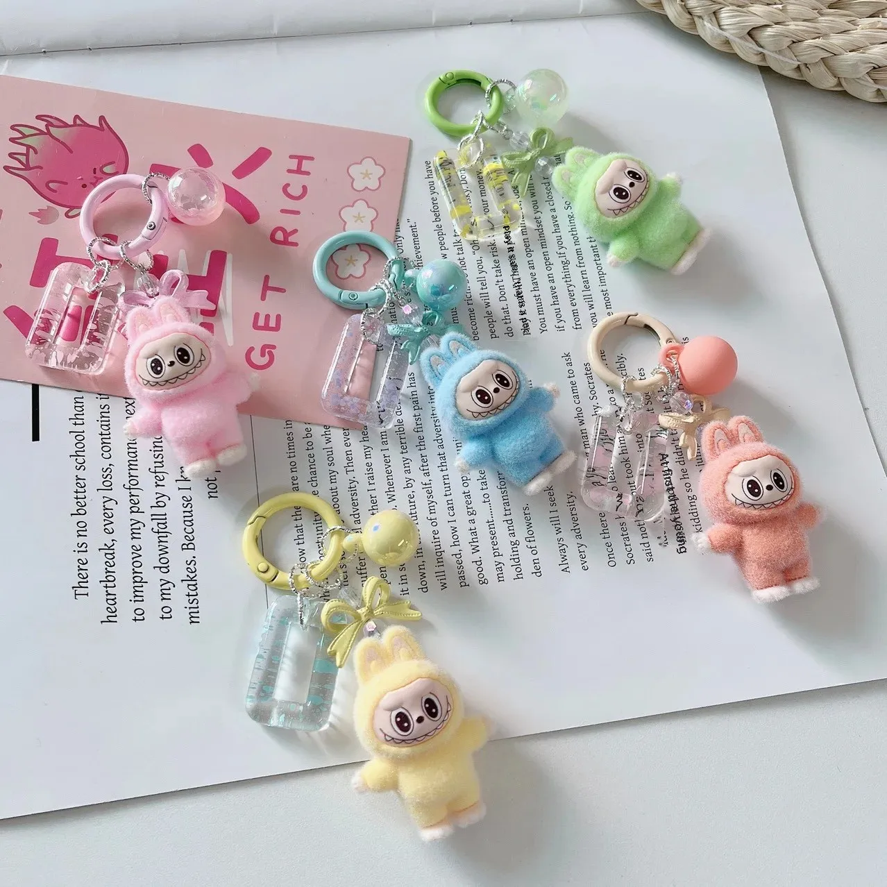 

Cartoon Flocking Labubu Keychain Student Backpack Pendant Keychain Pendant