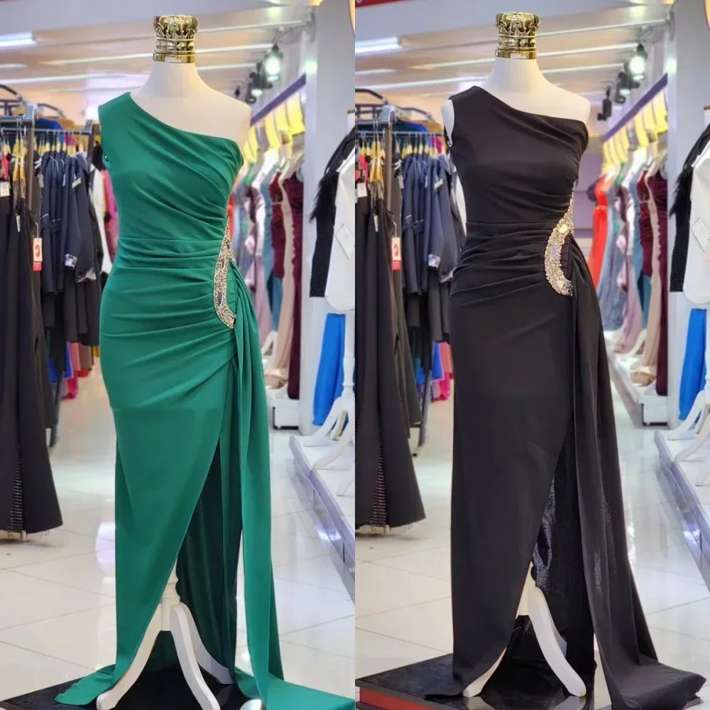 

Платье для выпускного вечера по индивидуальному заказу, модное изысканное трапециевидное платье на одно плечо с бисером и пайетками, юбки длиной до пола, атласное вечернее платье