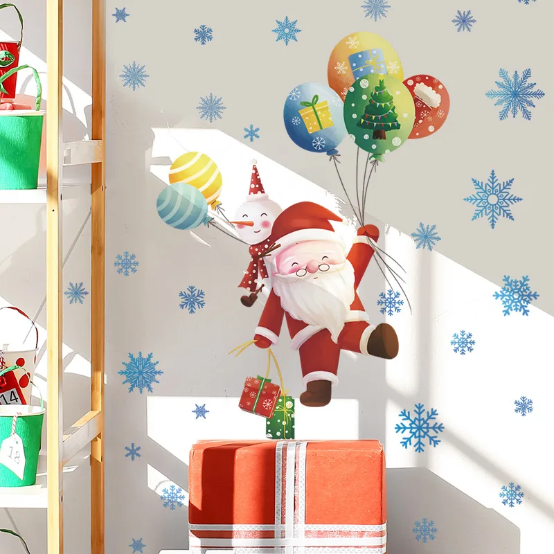 Full Transparent Christmas Beautification Decoration Santa Hot Air Balloon Snowflake Glass Window Door Wall Sticker