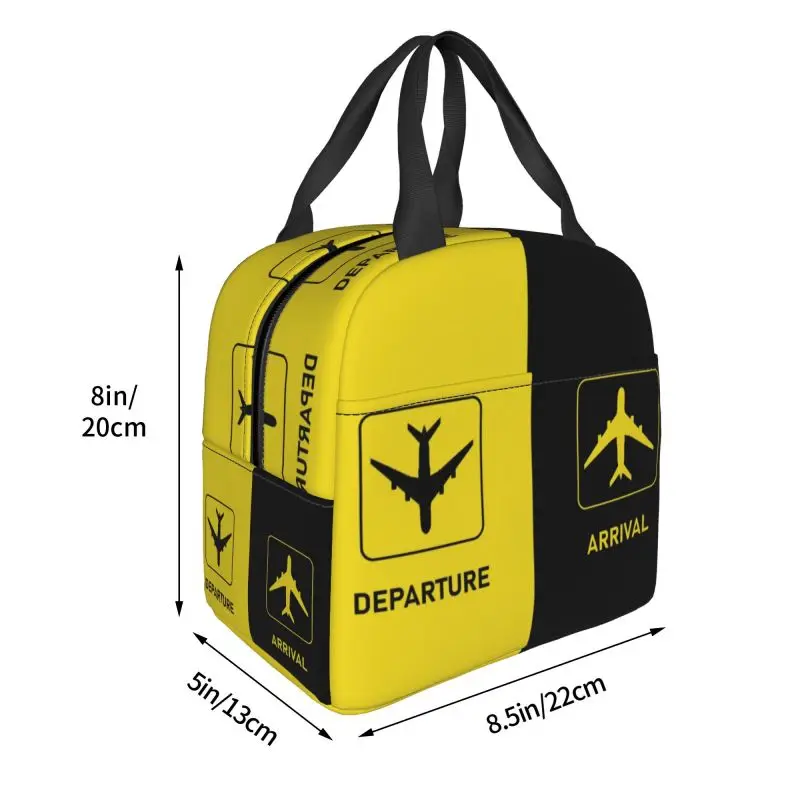 Aviation Arrival Departure Thermal Insulated Lunch Bag Aviator Airport Plane Portable Lunch Tote for Picnic Storage Food Box