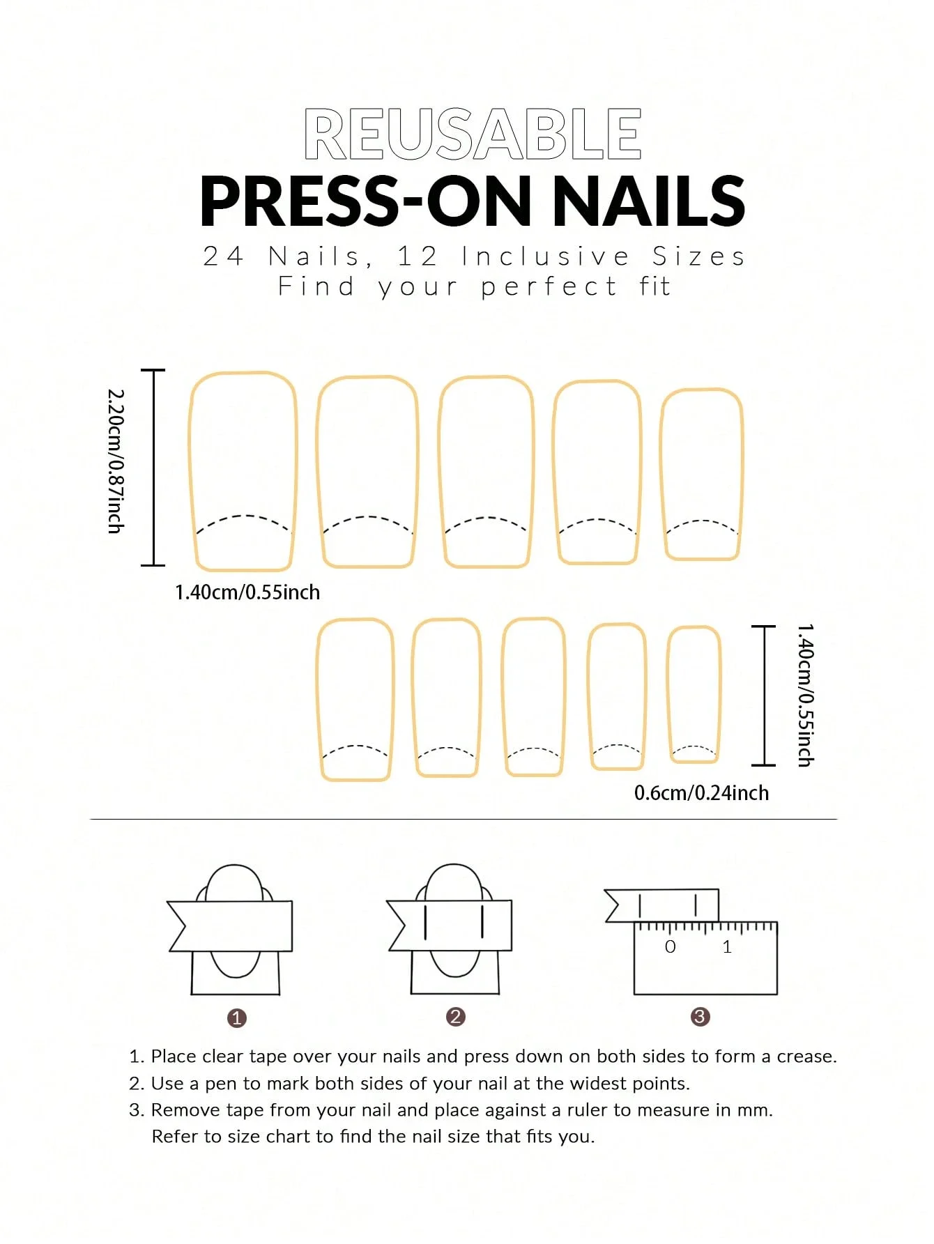 Krótkie Kwadratowe Paznokcie 3D Wzorzyste Naklejane: Zestaw 24 Sztuk z Klejem i Pilnikiem
