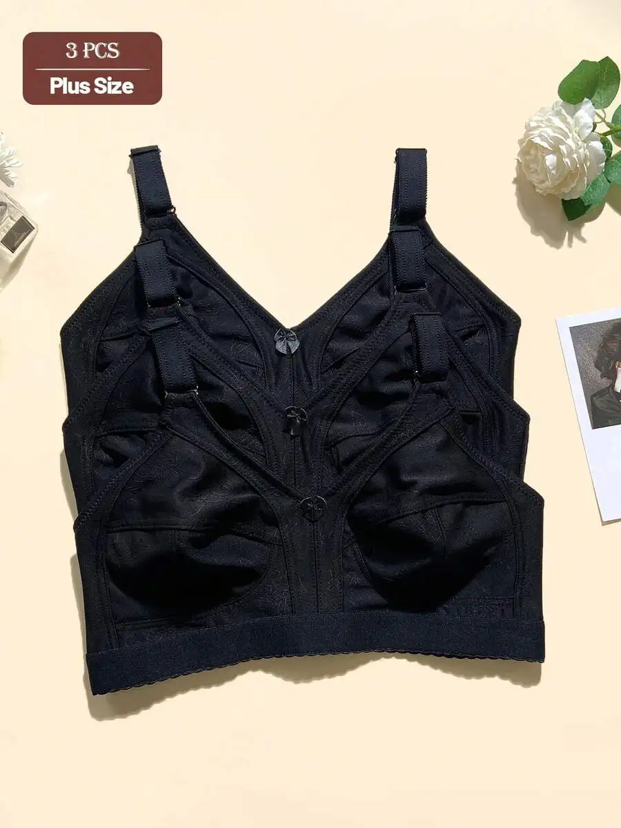 

Plus Size Womens Comfortable Knit Fabric Banded Bra With Adjustable Back Closure