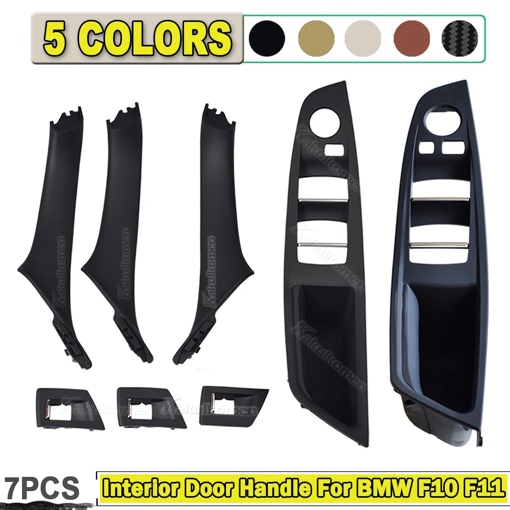 7PCS Right Hand Drive RHD For BMW 5 Series F10 F11 520 525 Black Car Interior Door Handle Inner Panel Pull Trim Cover Armrest