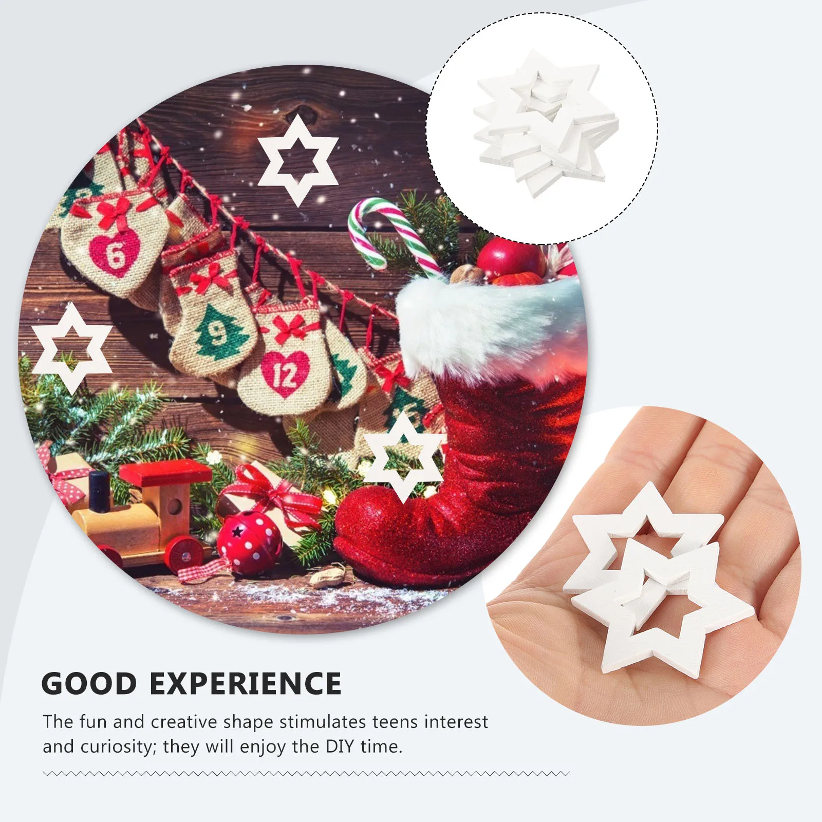 

100Pcs Hexagram Wooden Chips DIY Crafts Safe Durable Unique Party Festival Decoration Home Ornaments Circle Wood Pieces