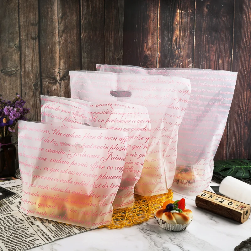 

Frosted Transparent Plastic Bag With Handles Gift Packaging Bag Food Cookies Bread Packing Bags Party Supplies 50pcs/lot