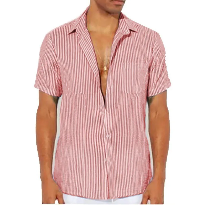 Men's Fashion Casual Men's Classic Short Sleeve Striped Shirt Top