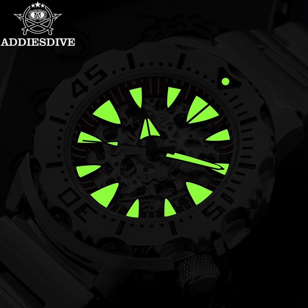 ADDIESDIVE Orologi automatici da uomo scavati Orologi meccanici impermeabili 20bar luminosi in acciaio inossidabile con vetro zaffiro di lusso