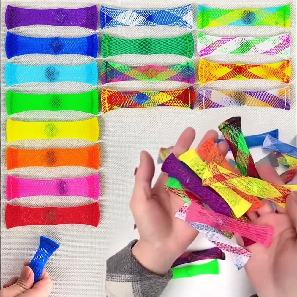 10 Stück Buntes Netz-Marmor-Fidget-Spielzeug, Spaßiges Tragbares Sensorisches Finger-Quetschspielzeug für Autismus, ADHS, Stressabbau bei Kindern und Erwachsenen