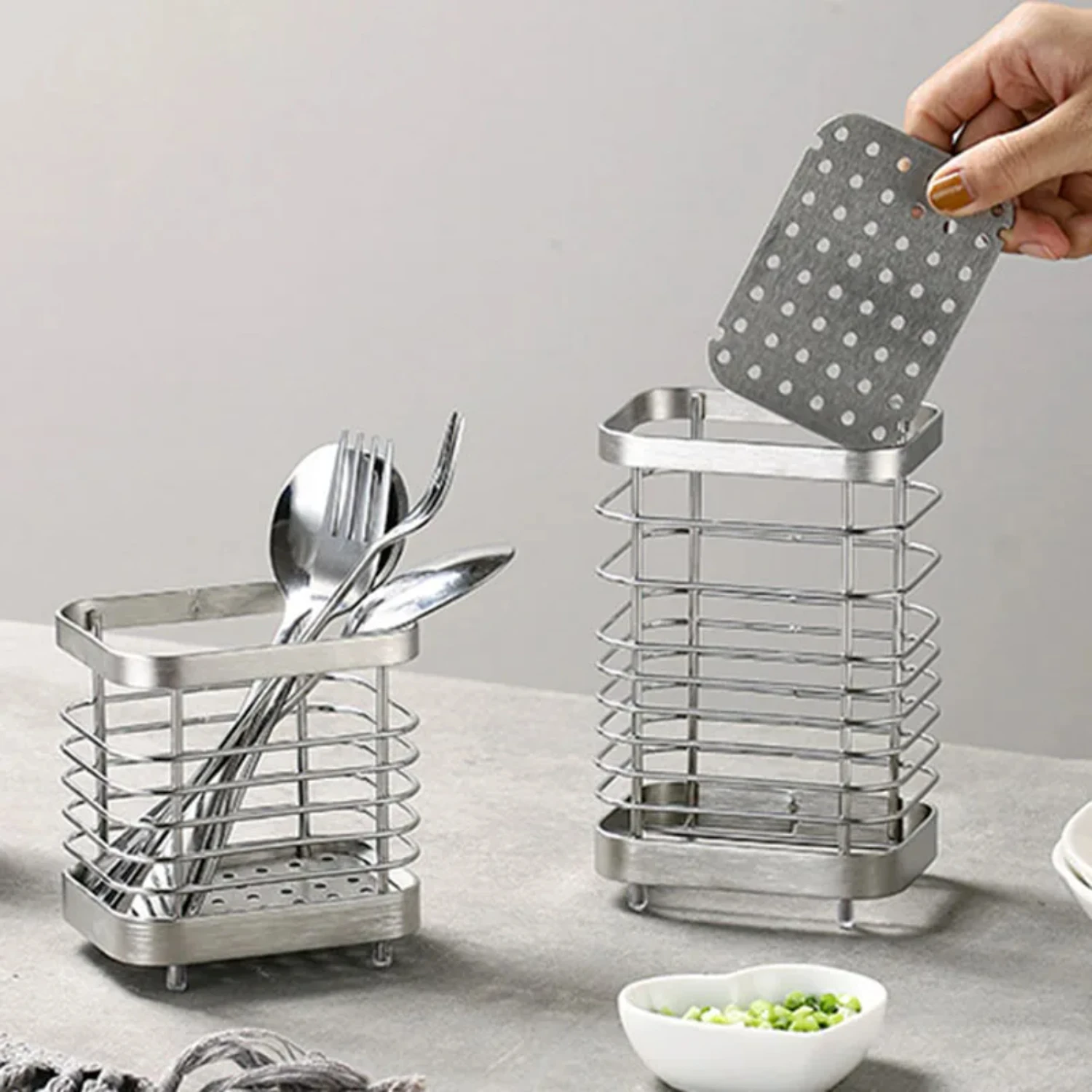 

Stainless Steel Chopsticks Basket Chopsticks Tube Household Drainable Fork Spoon Box Kitchen Utensils Rack