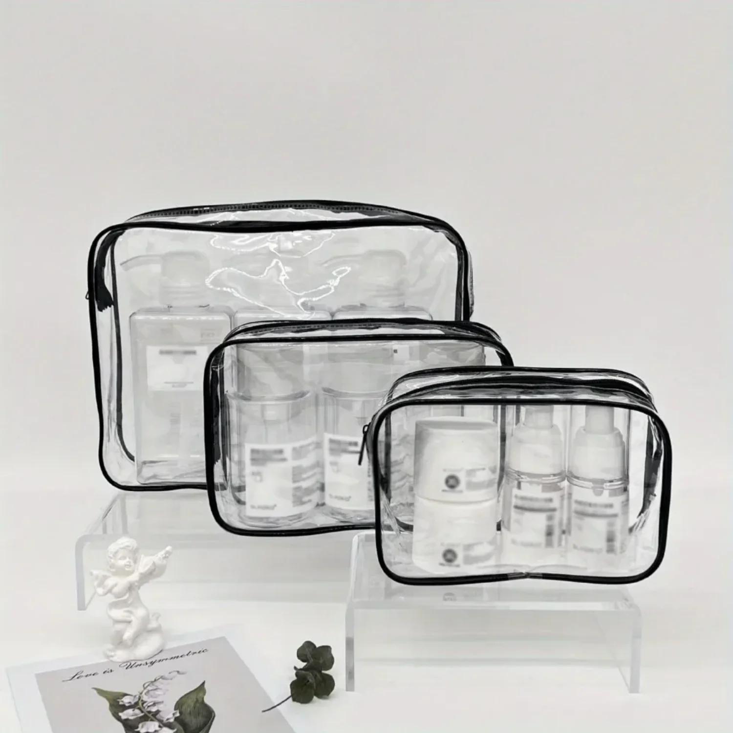 Large capacity portable travel    waterproof transparent cosmetics   zipper transparent