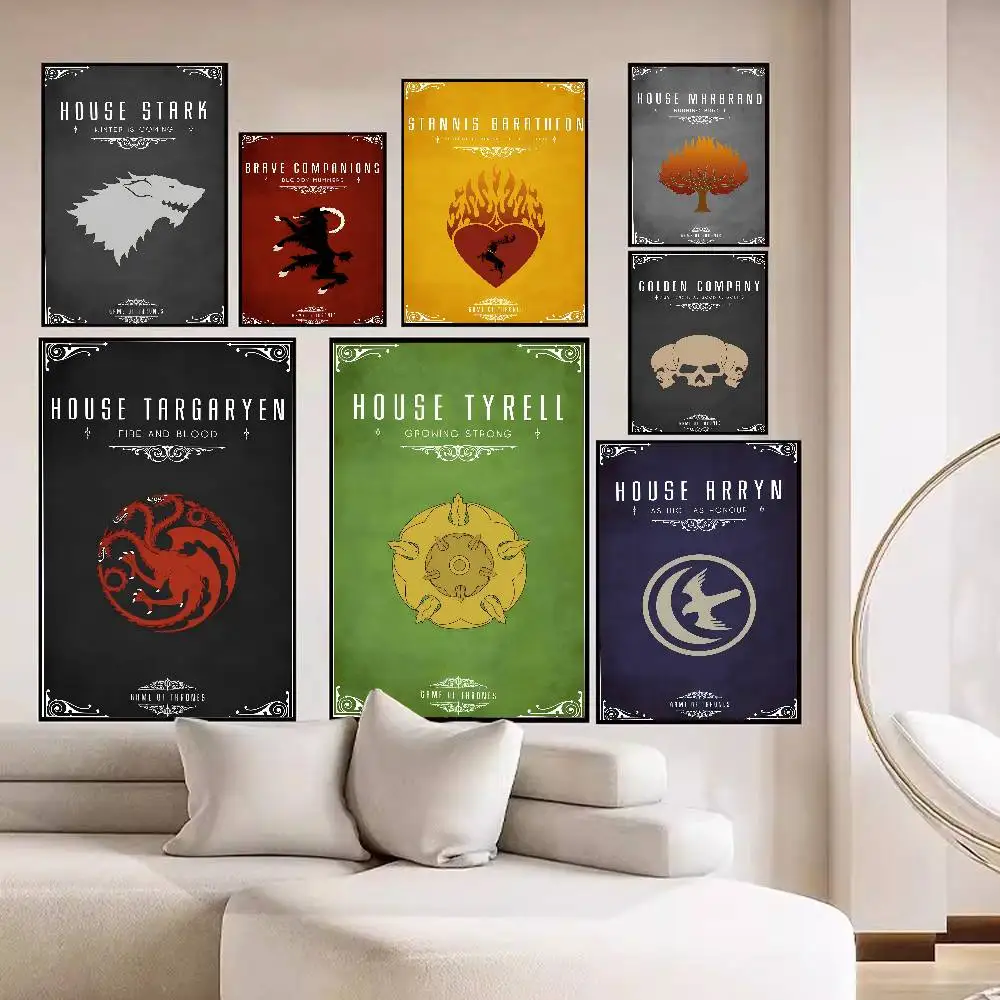 لعبة T-Thrones Family Logo ملصقات الفيلم الكلاسيكي HD جودة ملصق جدار الفن اللوحة دراسة الشمال ديكور المنزل #5