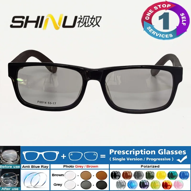 処方箋メガネ-アセテートフレーム-木製脚メガネ-多焦点老眼鏡-男性-近視用光学レンズ-処方箋付き