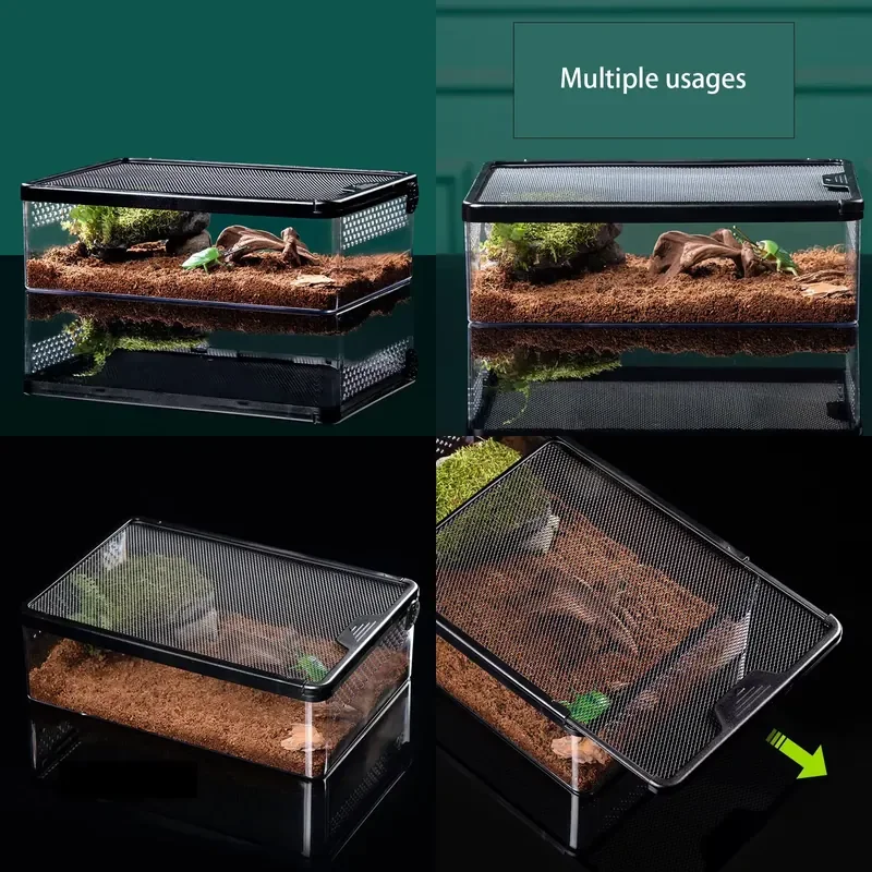 Escape Proof Reptile Feeding Box Cage for Bullfrogs Hamsters Snakes Turtles Small Pets