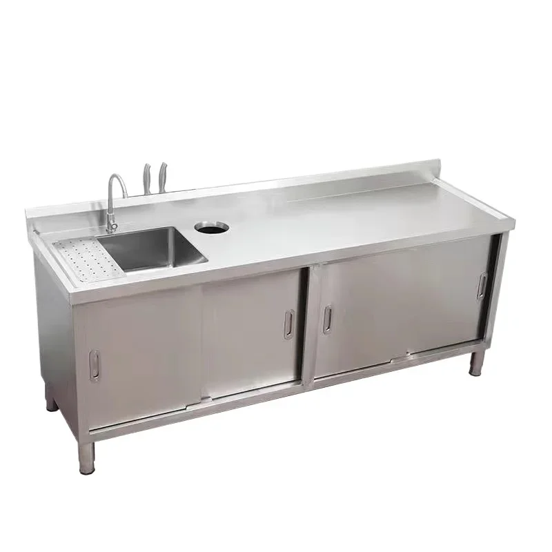 Fruit shop fruit cutting table stainless steel workbench sink garbage port vegetable sink