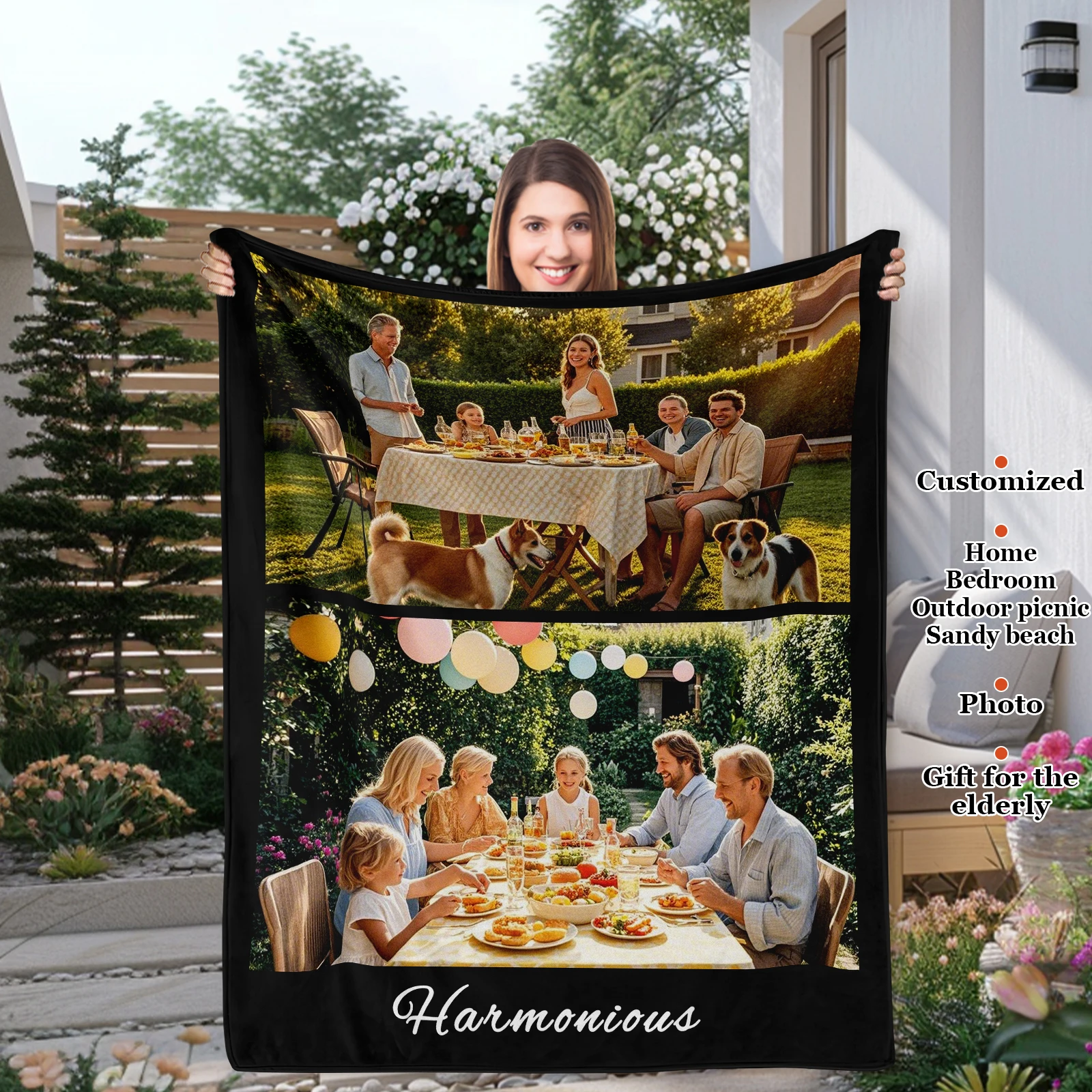 

Family Gathering Customizable Keepsake Blanket Family Gathering in the Garden Gifts for Family Friends Sofa Bedroom Home Décor