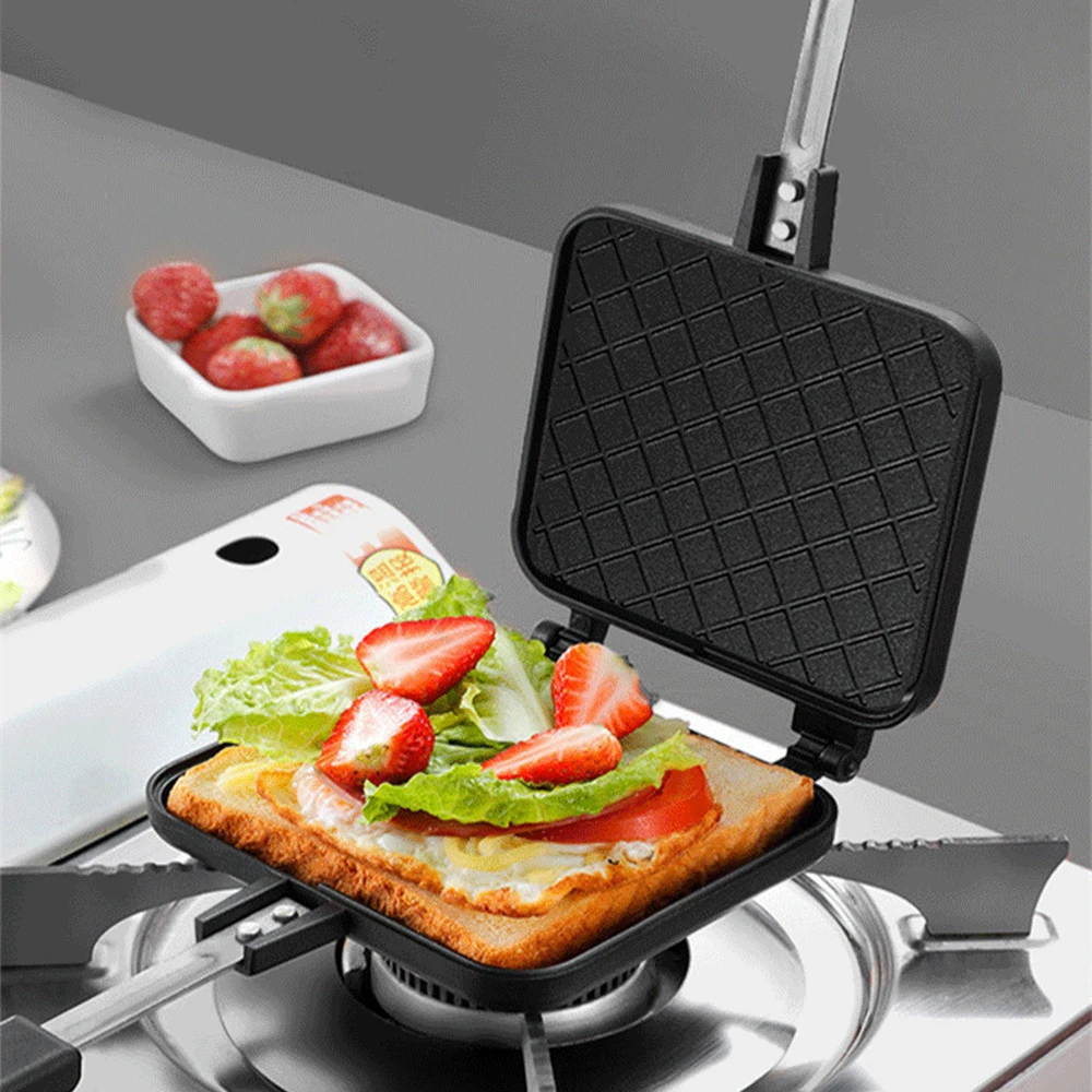 Imagem -04 - Frigideira Dupla Face com Cabo de Madeira Luz Removível Sandwich Baking Pan Dorm Essentials Camping Breakfast Maker