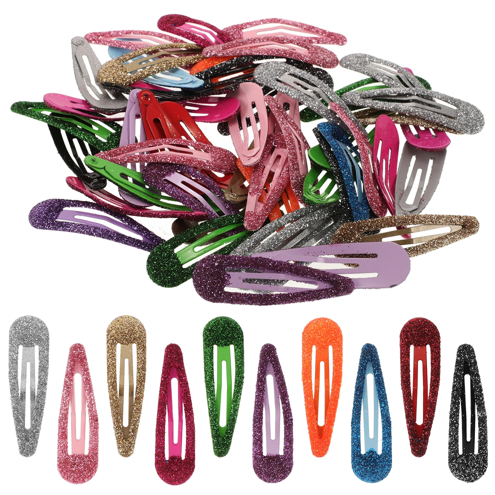 

50pcs Water Drop Clip Snap Clips Kids Girls Barrettes Baby Hair Accessories Stylish Glitter Colors Hair Care