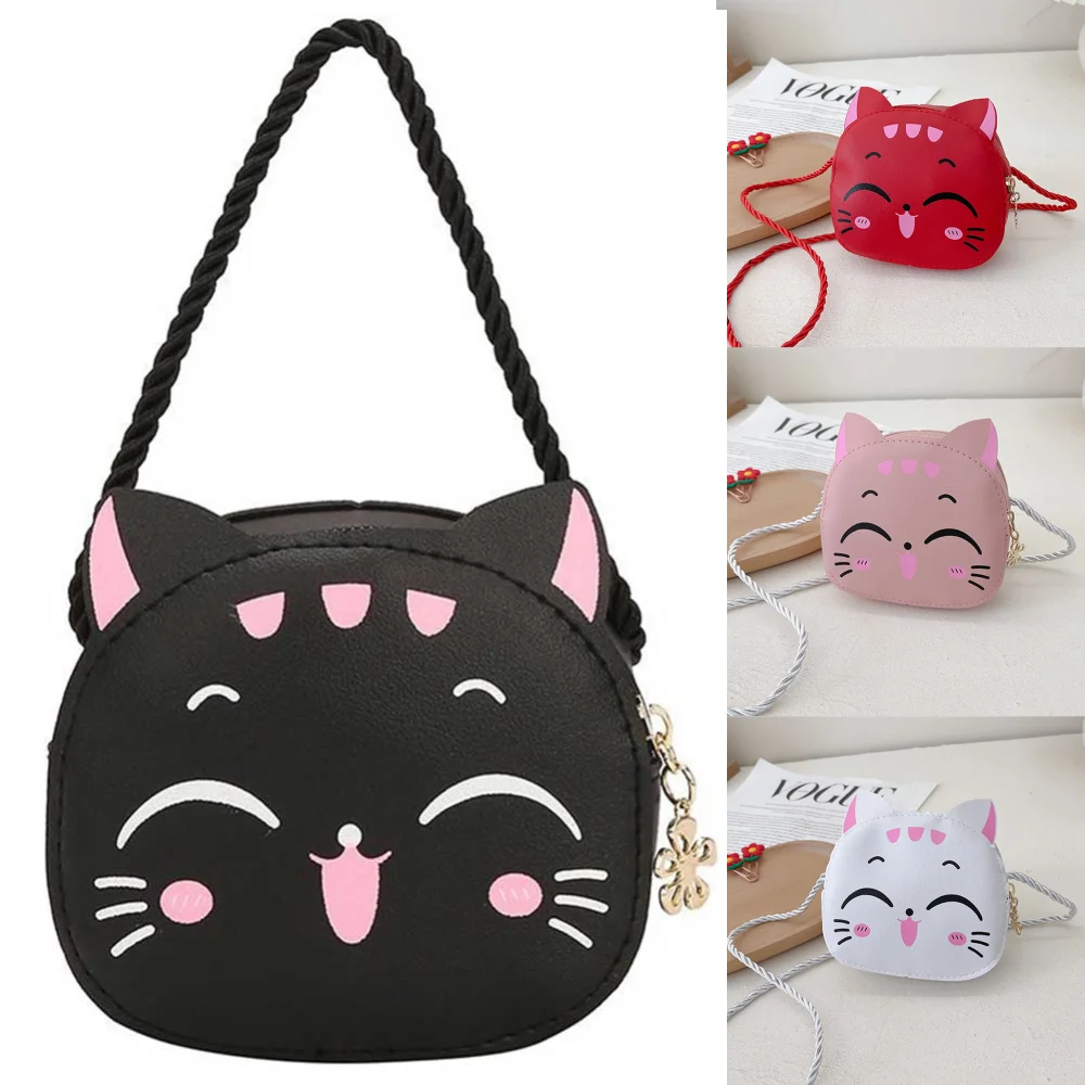 

Kawaii сумка-саквояж для девочек, мини-сумка на плечо из искусственной кожи с котом, повседневная модная портмоне, компактные детские повседневные сумки