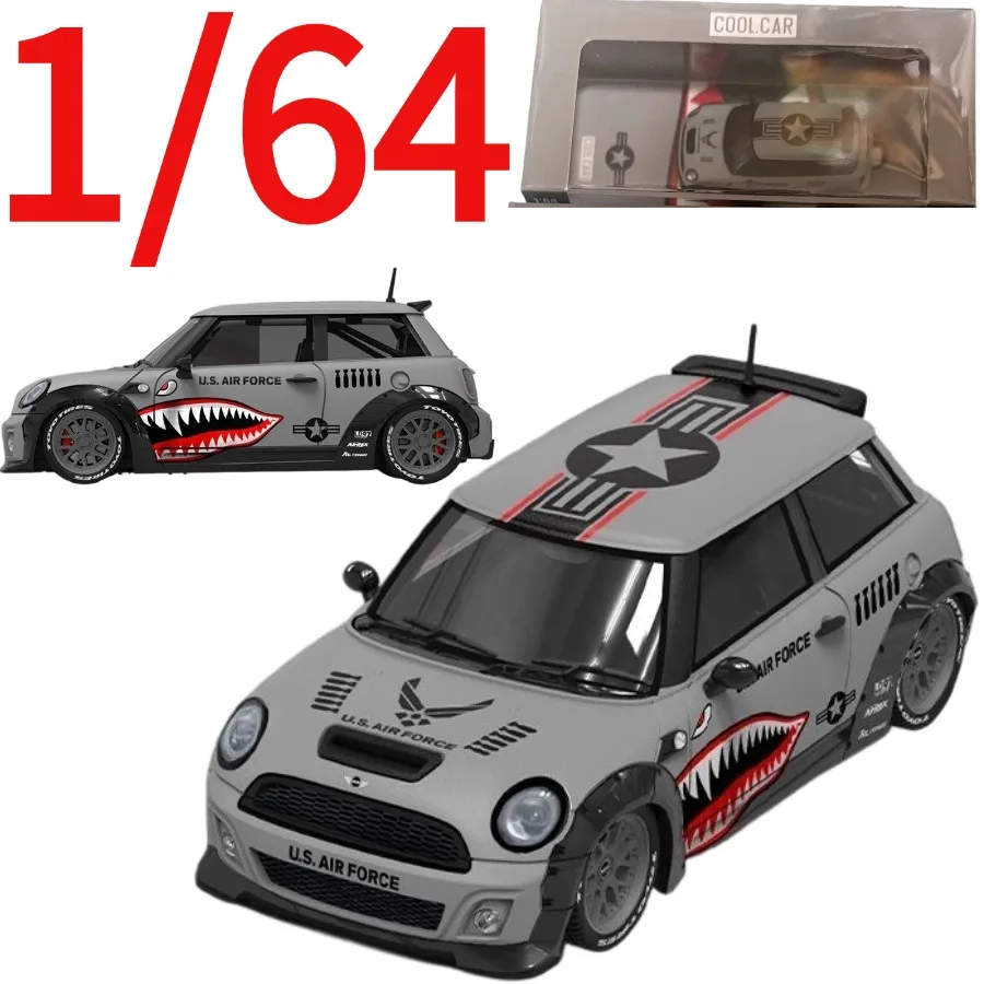 Cool Car Diecast 1:64 MINI COOPER Shark Mouth Battle Gray Car Model MINI Play Vehicles Collectible Model Cars Toys for Boys Gift