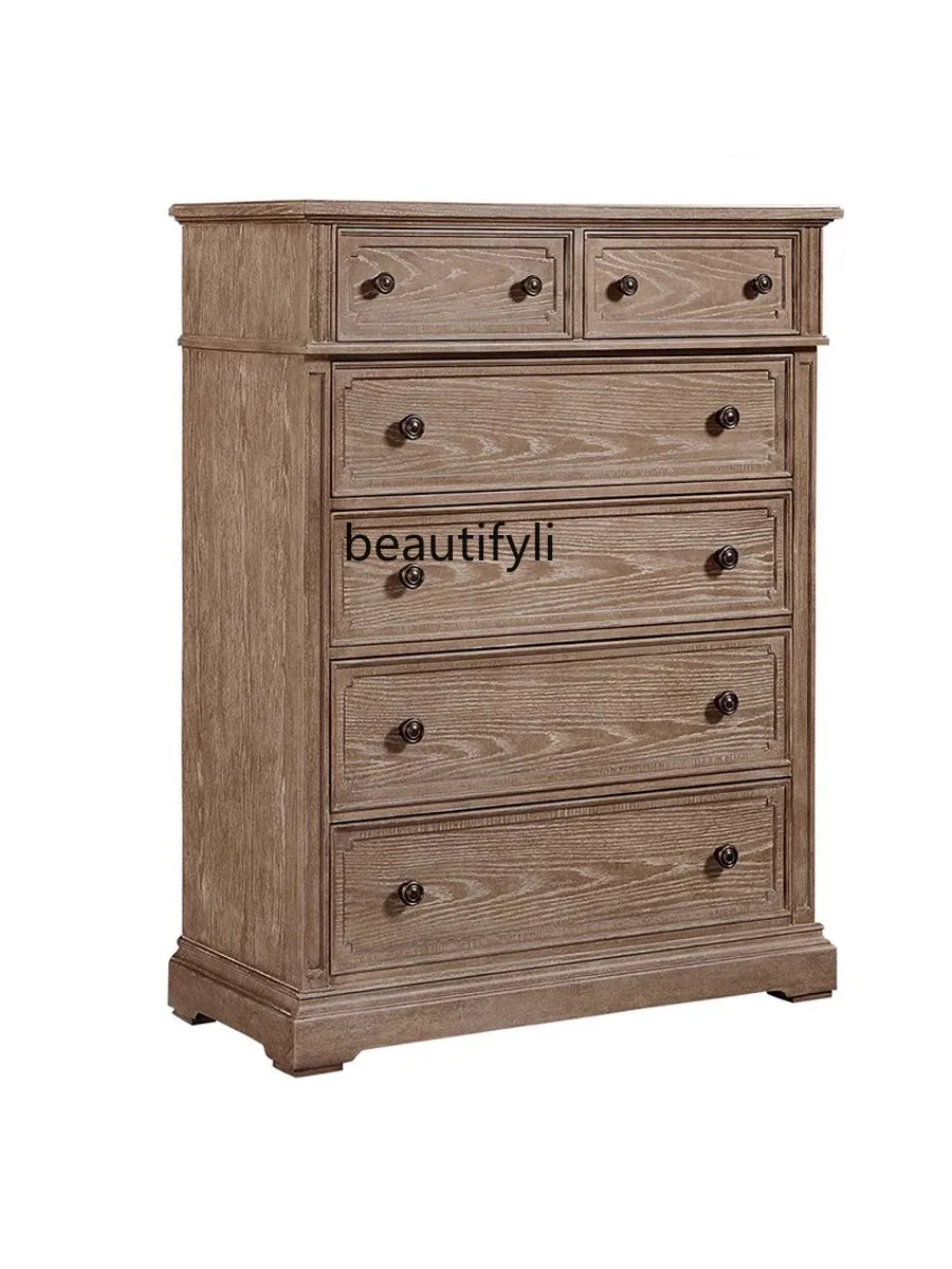 

American Country Solid Wood Chest of Drawers Vintage Locker Bedroom Storage Cabinet Mediterranean Chest of Drawer