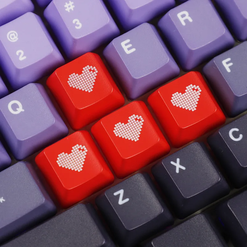 Red Pixel Heart Keycaps Set Of Esc Enter WASD Arrow Key Caps For Mechanical Keyboard OEM Profile ABS Material Double Shot