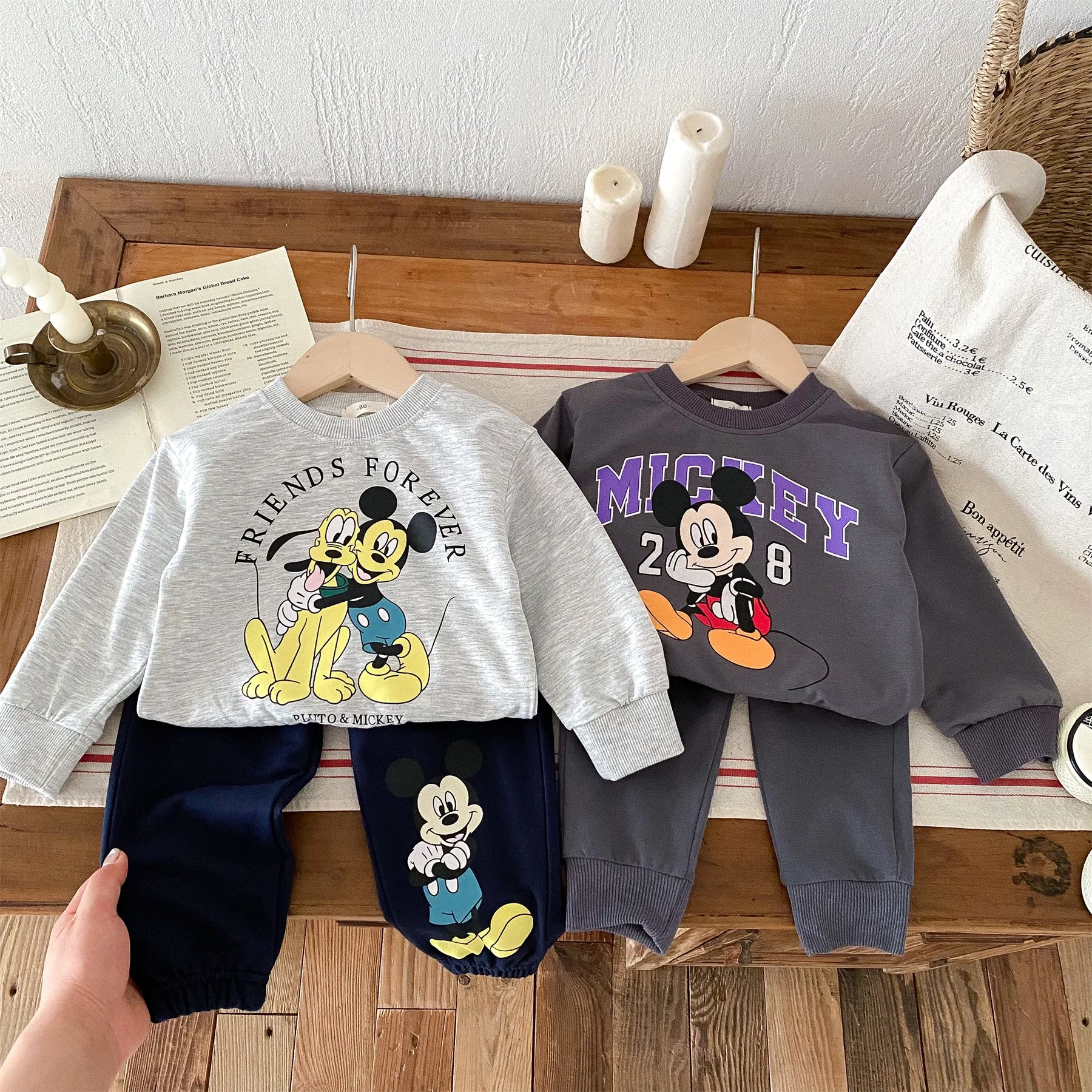 Sweatshirt + Sweatpants 2pc/set For Kids Clothing Disney Cartoon Tracksuit Loose Fashion Baby Girl Boy Long Sleeved Outfits NEW