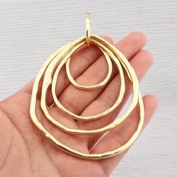 1 x Matte Gold Color Large Hammered 4 Rings Circles Charms Pendants For DIY Necklace Jewelry Making Accessories 102x70mm