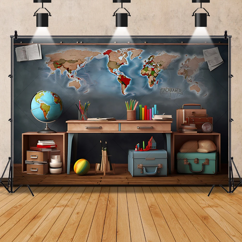 Back To School Classroom Chalkboard Banner Backdrop Custom Kids School Starts Globe Book Pen Photography Poster Decor Background