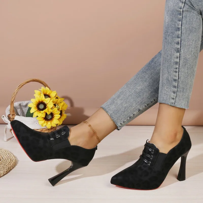 كعب الفهد موضة أشار تو سحاب جانبي عدم الانزلاق مقاومة للاهتراء كعب ستيليتو منخفض #5