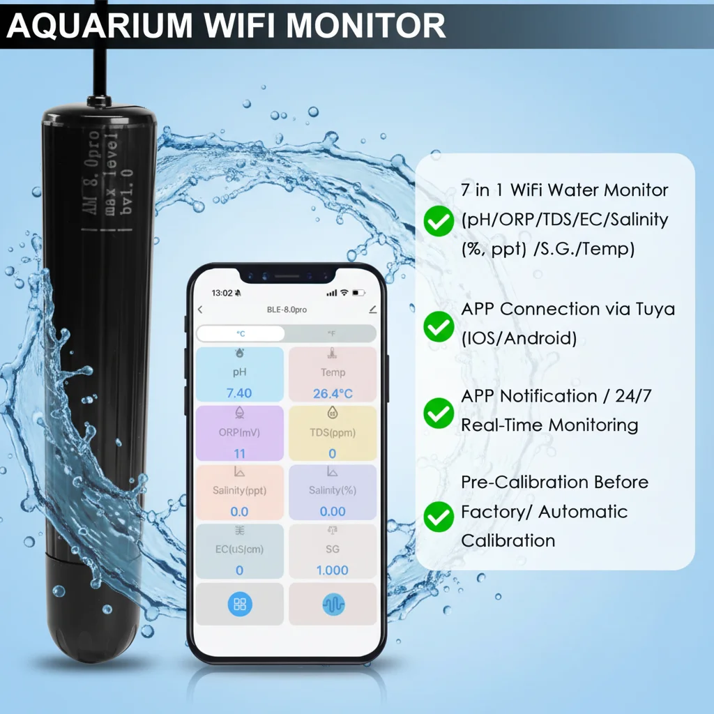 7 in 1 Smart Bluet Tooth WIFI Online Water Quality Monitor PH TDS EC ORP SG SALT TEMP Test for Drinking Water Aquarium Pools