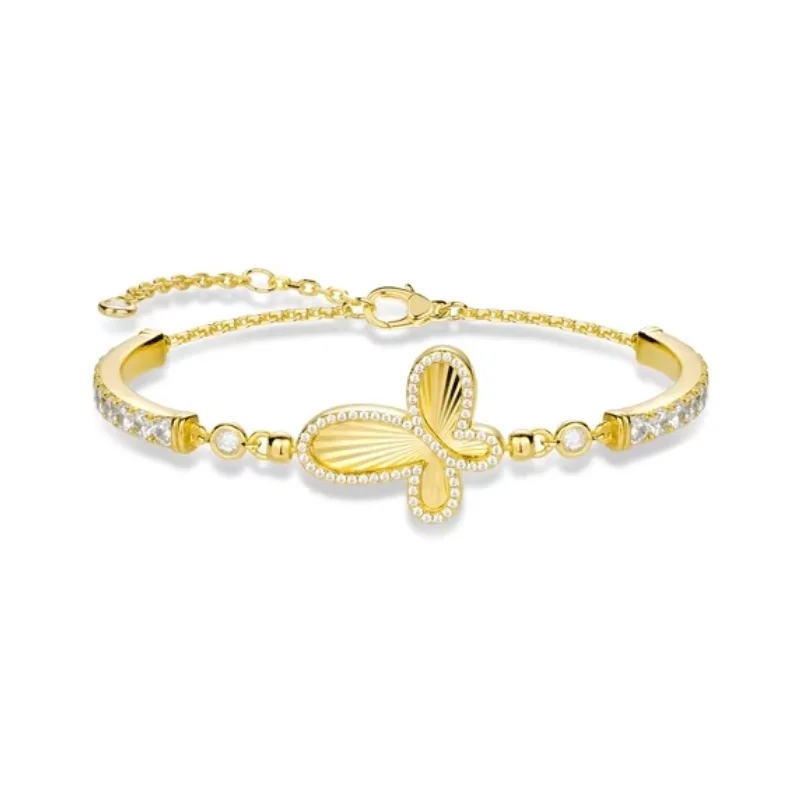 BELLUX Bracelet 925 Sterling Silver Plated 18 K Gold Synthetic Zircon Golden Butterfly Smile Classic Bracelet