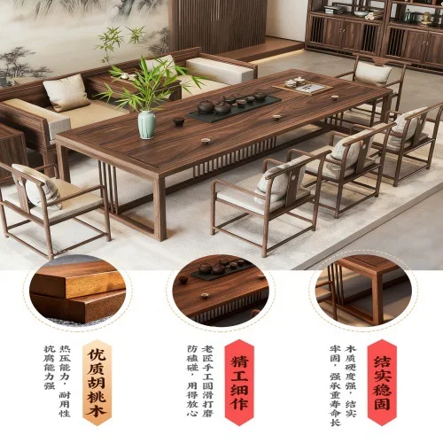 For Chinese Solid Wood Tea Table Walnut Large Board Office Zen Home Coffee Table and Chair Combination Durable Natural