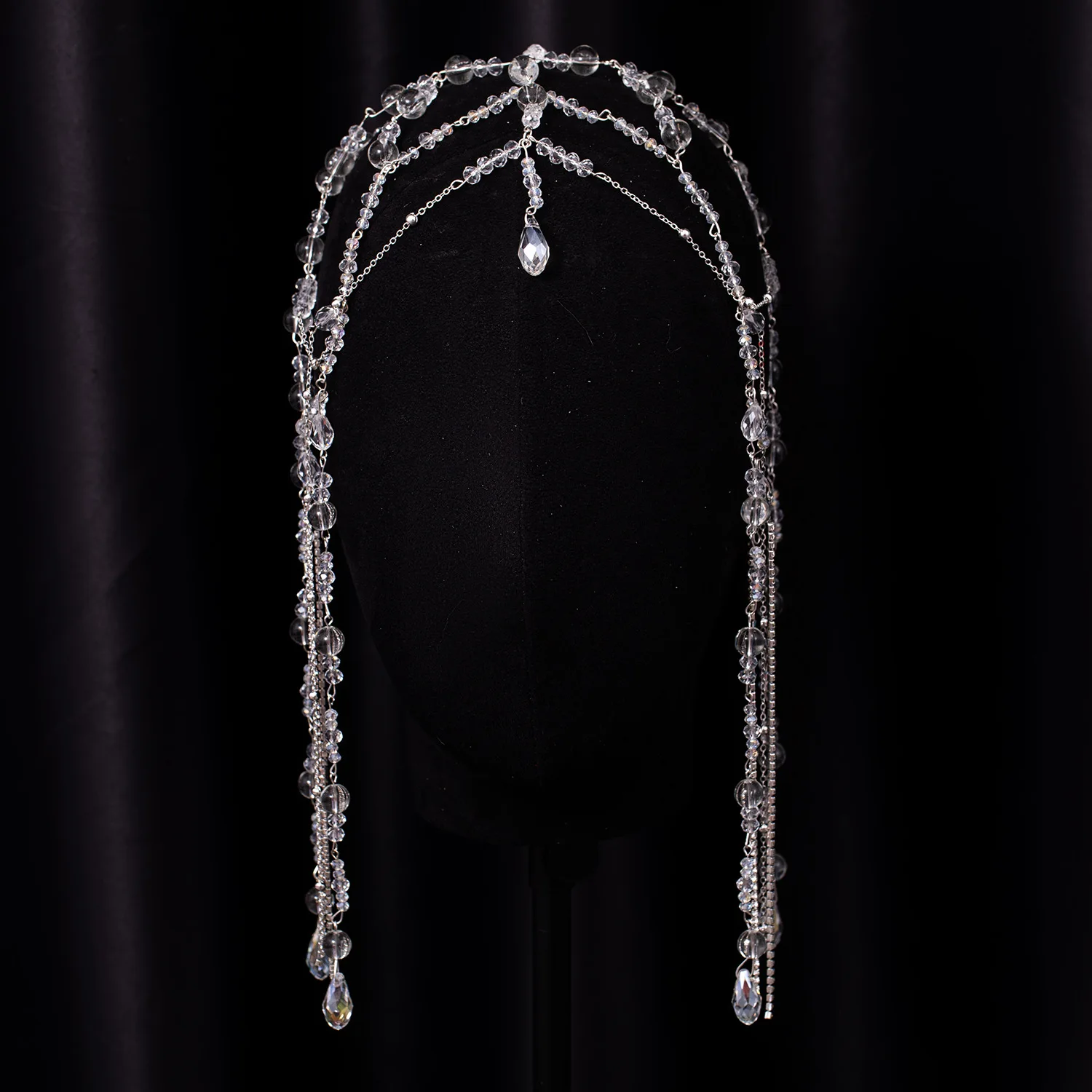 Bride Drip Tassel Hair Jewelry White Crystal Eyebrow Heart Pendant Hiphop Head Chain Princess Wedding Headband