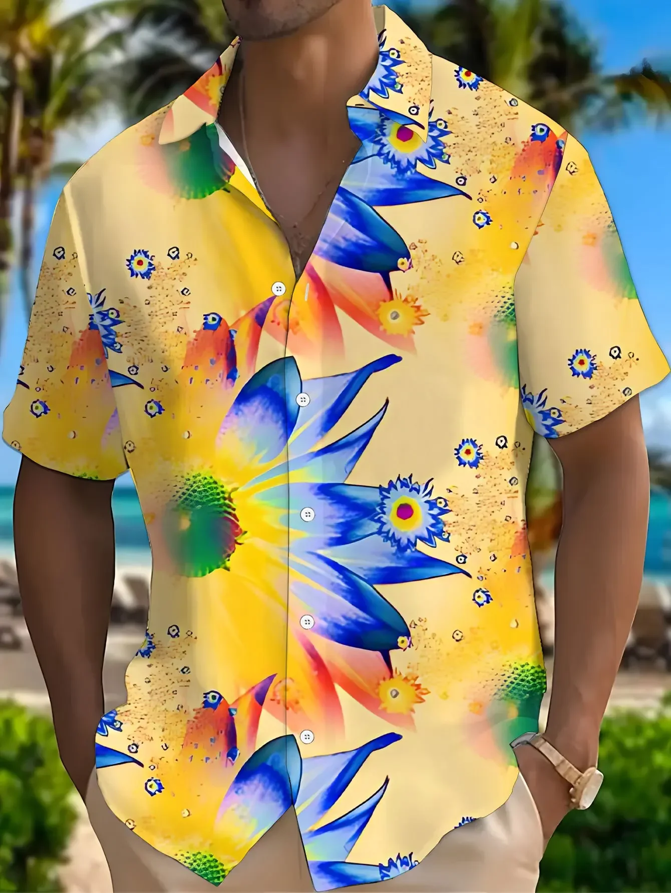 

Summer Lightweight Party Shirt Men Hawaiian Casual Man Short Sleeve Fashion Print Breathable Beach Vacation Tops