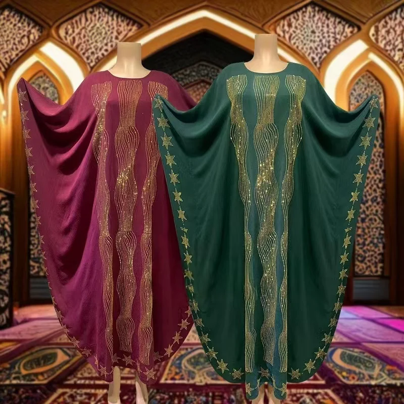 

Muslim Abaya Woman Batwing Sleeve Diamonds Prayer Dress Women Moroccan Kaftan Dubai Saudi Robe Egypt Turkish Islamic Clothing