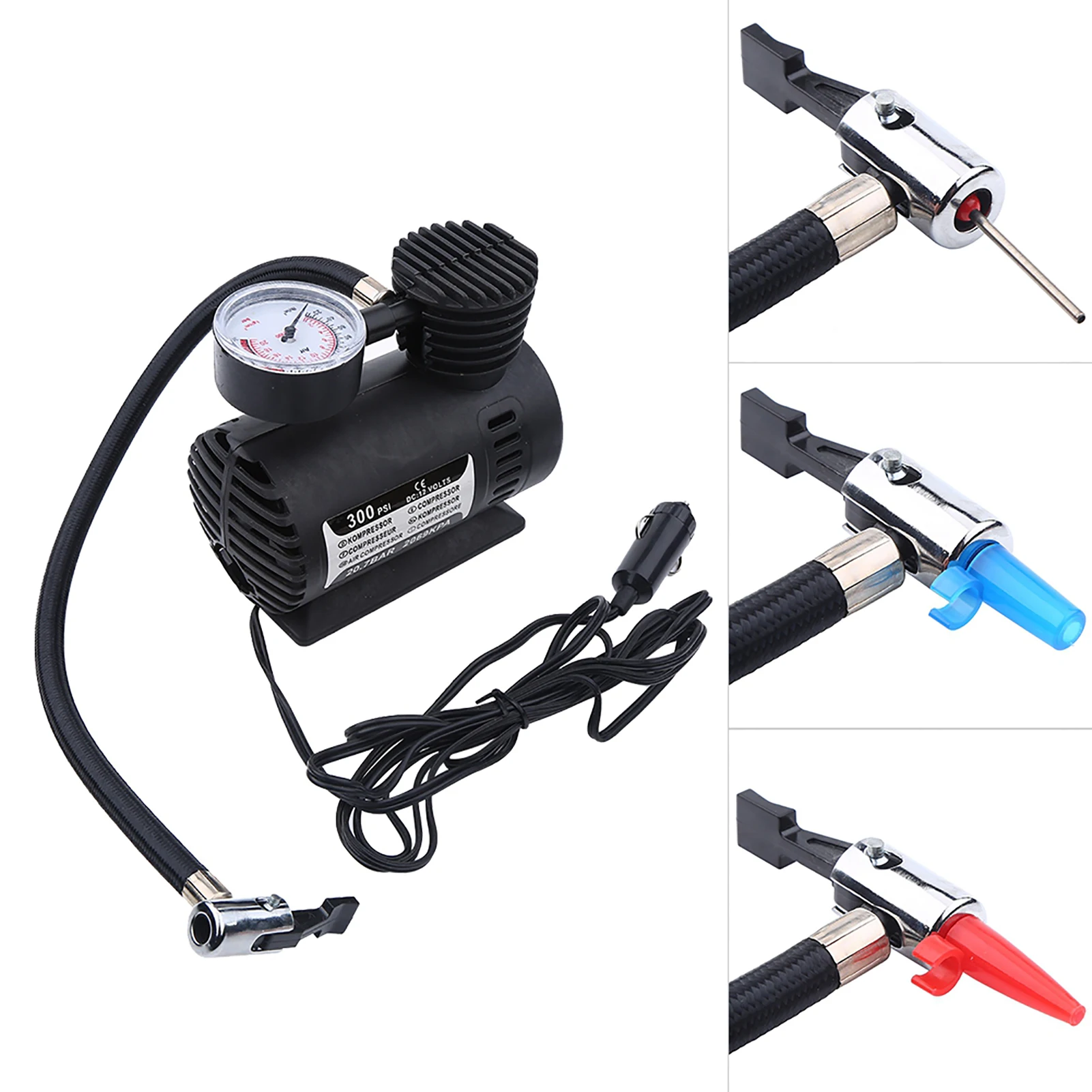 Mini Air Compressor Bike Tire Infaltor Pump 12 Volt 300 PSI