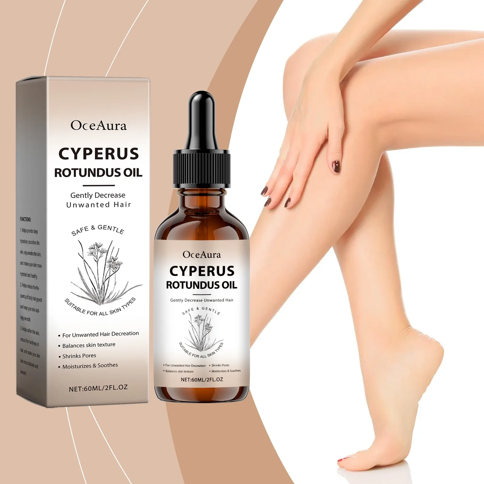 

60ml Natural Hair Care Body Oil Plant-Based Formula For Smooth Skin, Moisturizing & Nourishing Post-Hair Removal Treatment