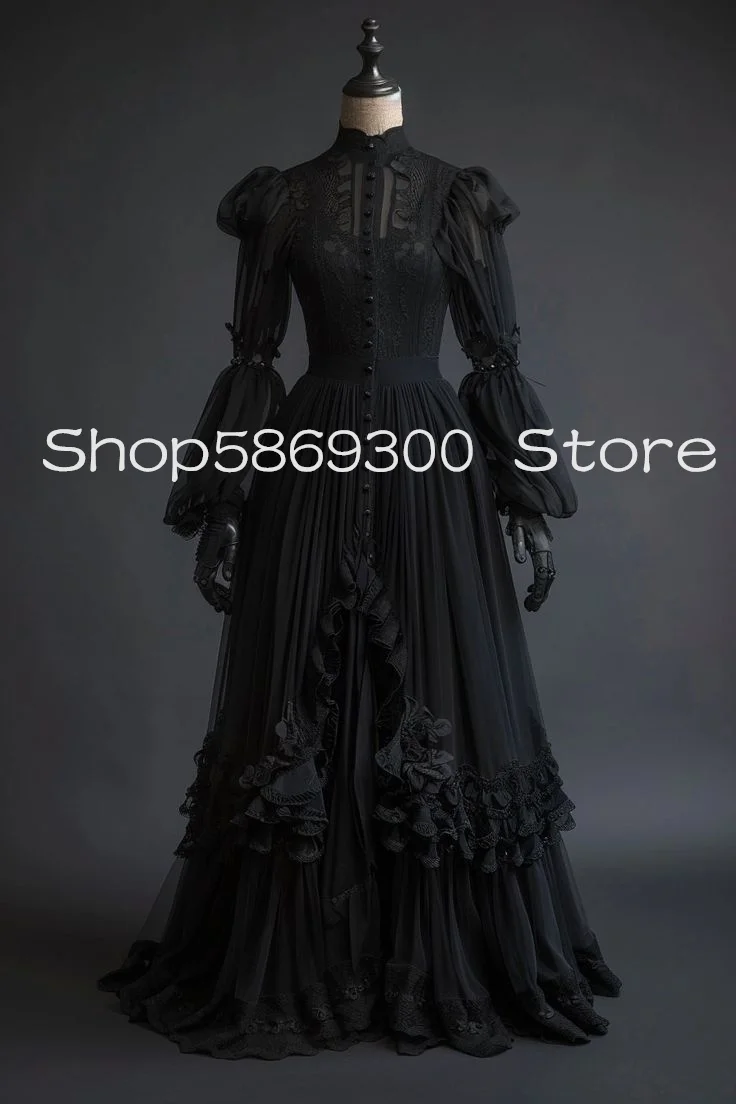 Black Gothic Victorian Prom Formal Dresses Ruched Pleated Bustle Lace-up Corset Halloween Evening Gown Costume Customsized