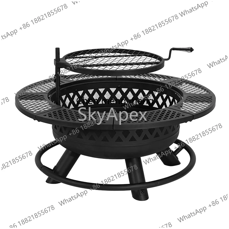 

36-дюймовый круглый уличный гриль-барбекю из нержавеющей стали черного цвета для сада и двора, бездымный, жаропрочный, с решеткой