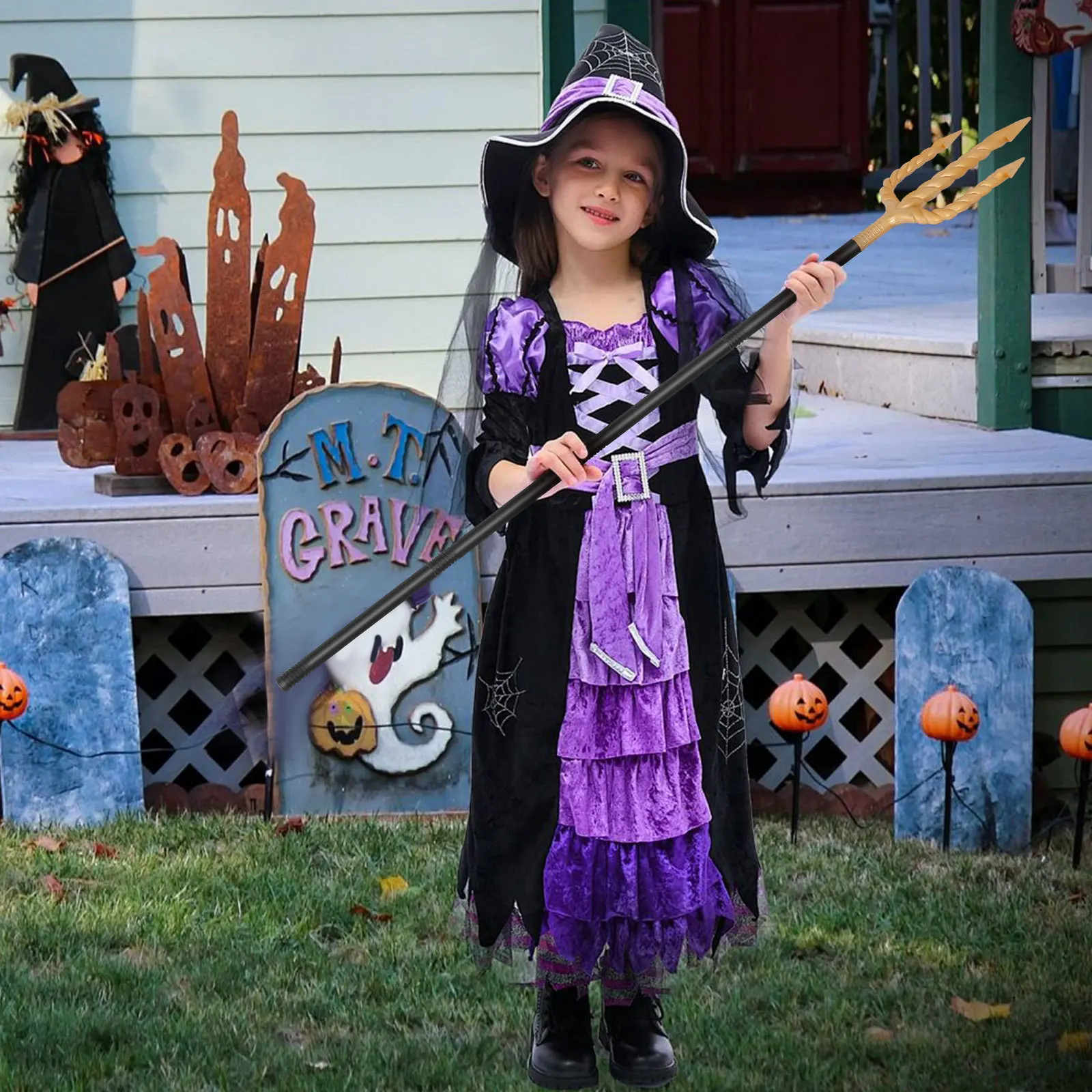 Kunststoff Schwarz Dreizack Kern Teufel Pitch Gabel Prop Halloween Maskerade Cosplay Party Dekoration Cosplay Kostüm Requisiten