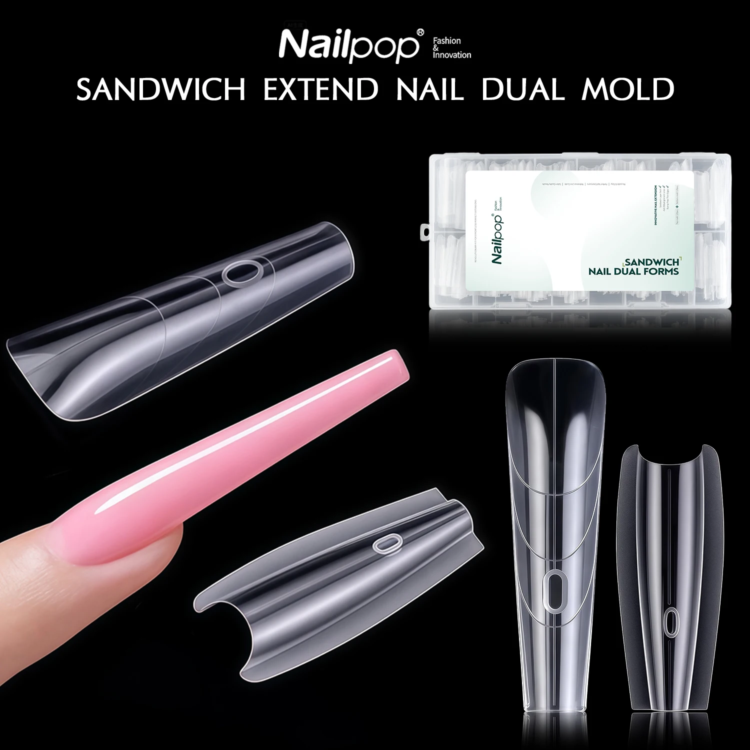 Nailpop Sandwich Nail Dual Forms 15 Shapes French Manicure Extension Gel Builder Nail Art Home Professional Tools Clear 240pcs