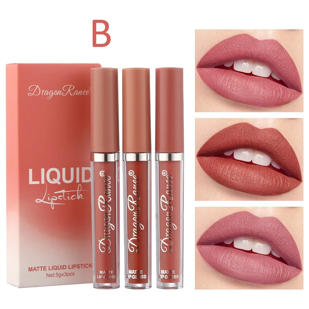 3Pcs/set Matte Velvet Lip Gloss Liquid Lipstick Cosmetic Beauty Keep 24 Hours Makeup Maquillages Waterproof Long-lasting 2024New