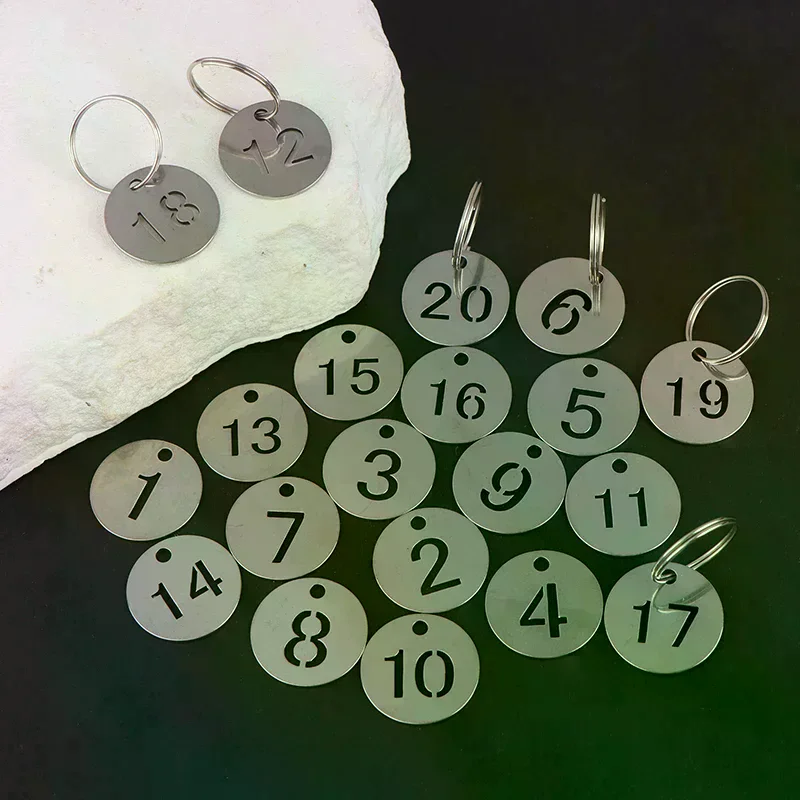 /PFU/20 Pcs Stainless Steel Number Plate Key Label Tags Chain Labels Round Rings Suitcase Identifiers Hanging Keys Numbered